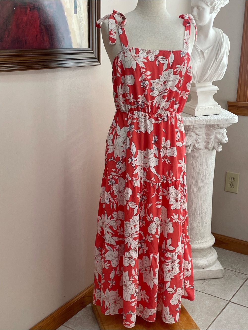 Social Standards by Sanctuary Tropical Tied Strap Tiered Maxi L Deep Peach